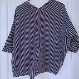 Japanese boxy top, black and white stripes, size M